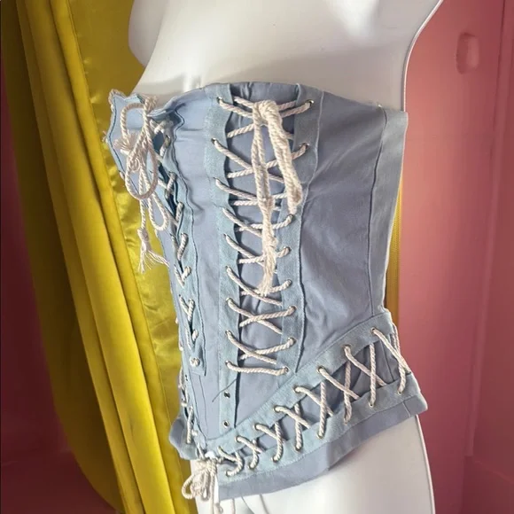 Light Blue Lace-Up Corset Top - Picture 2 of 9